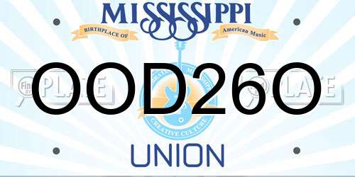 OOD26O Mississippi License Plate