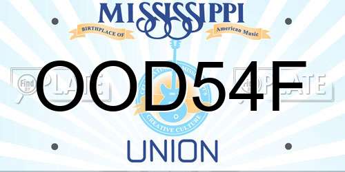OOD54F Mississippi License Plate