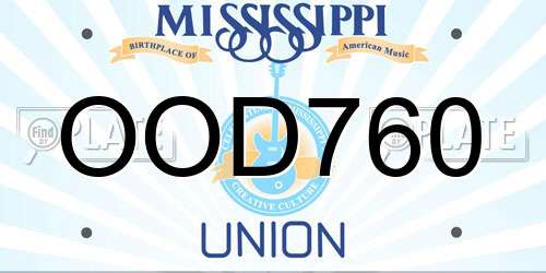 OOD760 Mississippi License Plate