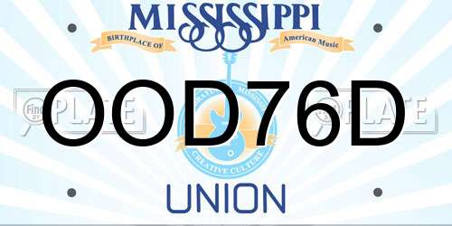 OOD76D Mississippi License Plate