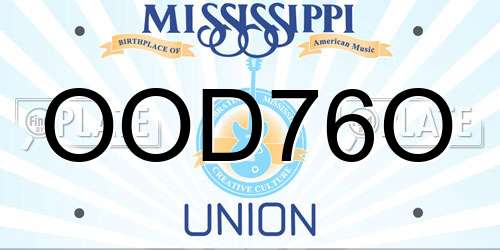 OOD76O Mississippi License Plate