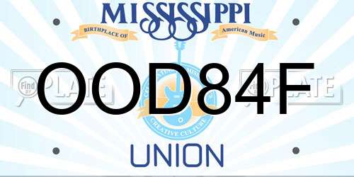 OOD84F Mississippi License Plate