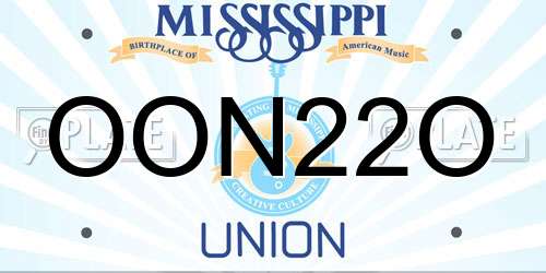 OON22O Mississippi License Plate
