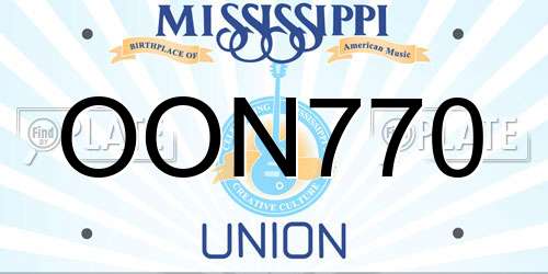 OON770 Mississippi License Plate