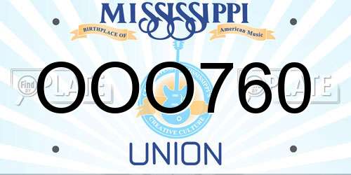 OOO760 Mississippi License Plate