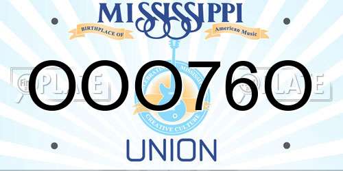 OOO76O Mississippi License Plate