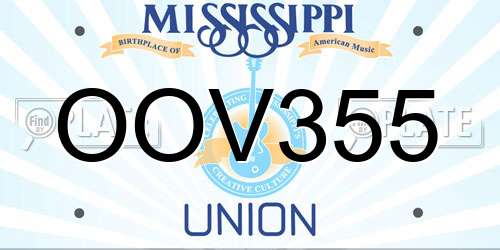 OOV355 Mississippi License Plate