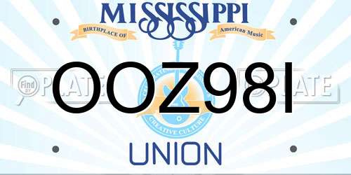 OOZ98I Mississippi License Plate
