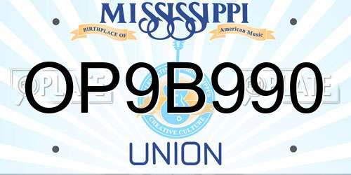 OP9B990 Mississippi License Plate