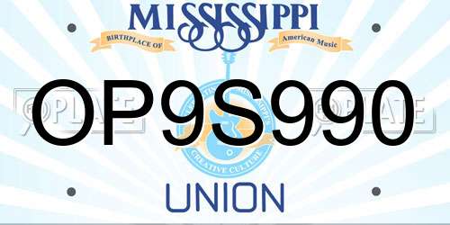 OP9S990 Mississippi License Plate
