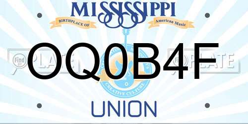OQ0B4F Mississippi License Plate