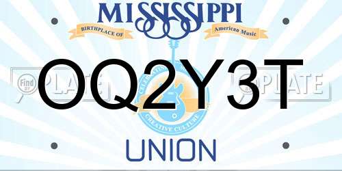 OQ2Y3T Mississippi License Plate