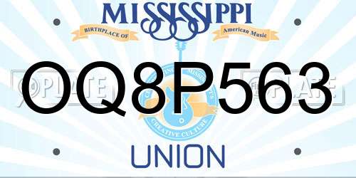 OQ8P563 Mississippi License Plate