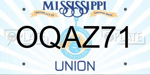 OQAZ71 Mississippi License Plate