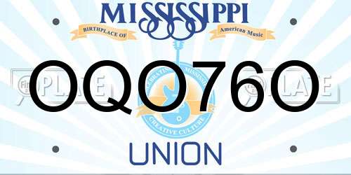 OQO76O Mississippi License Plate