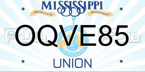 OQVE85 Mississippi License Plate