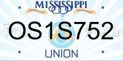 OS1S752 Mississippi License Plate