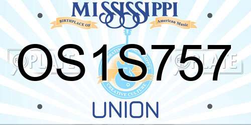 OS1S757 Mississippi License Plate
