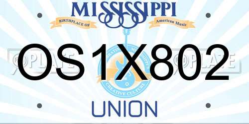 OS1X802 Mississippi License Plate