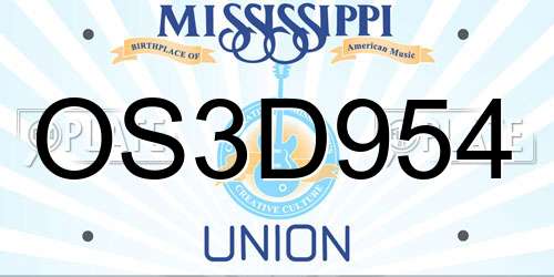 OS3D954 Mississippi License Plate