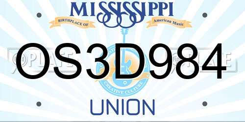 OS3D984 Mississippi License Plate