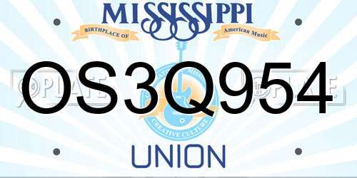 OS3Q954 Mississippi License Plate