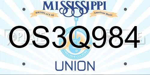 OS3Q984 Mississippi License Plate
