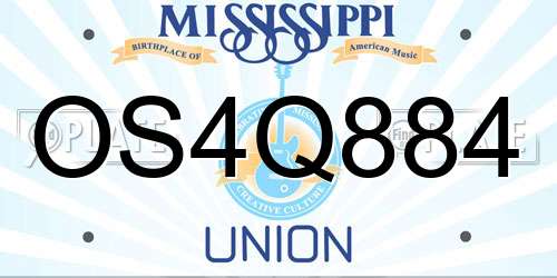 OS4Q884 Mississippi License Plate