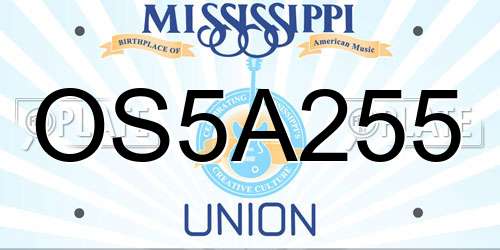 OS5A255 Mississippi License Plate