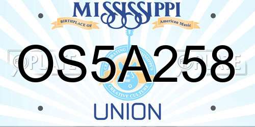 OS5A258 Mississippi License Plate