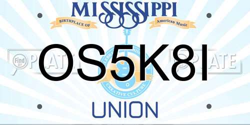 OS5K8I Mississippi License Plate