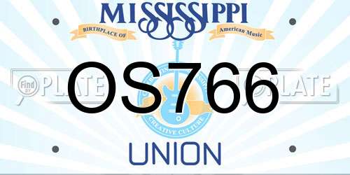 OS766 Mississippi License Plate