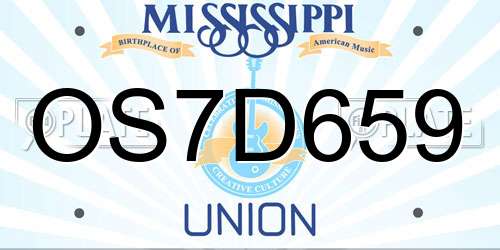 OS7D659 Mississippi License Plate