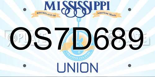 OS7D689 Mississippi License Plate
