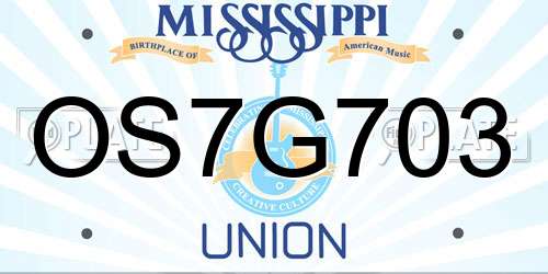 OS7G703 Mississippi License Plate
