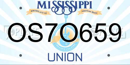 OS7O659 Mississippi License Plate
