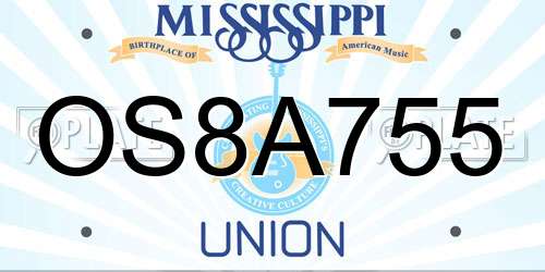 OS8A755 Mississippi License Plate