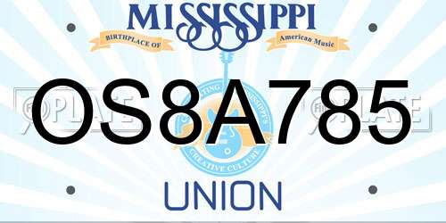OS8A785 Mississippi License Plate