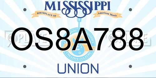 OS8A788 Mississippi License Plate