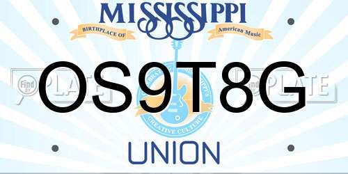 OS9T8G Mississippi License Plate
