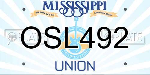 OSL492 Mississippi License Plate