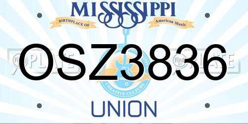 OSZ3836 Mississippi License Plate