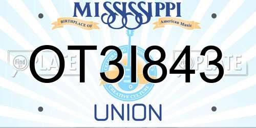 OT3I843 Mississippi License Plate