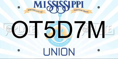 OT5D7M Mississippi License Plate