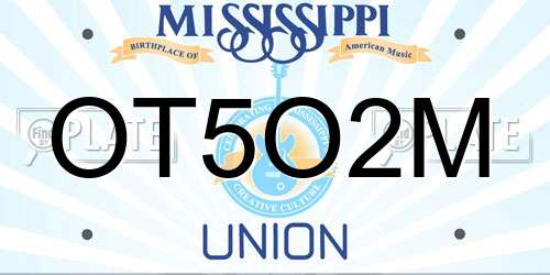 OT5O2M Mississippi License Plate