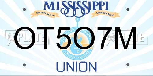 OT5O7M Mississippi License Plate