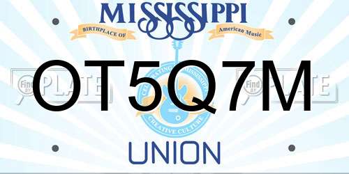 OT5Q7M Mississippi License Plate