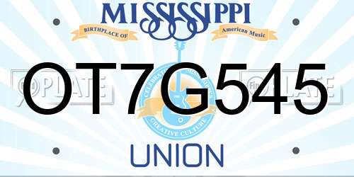 OT7G545 Mississippi License Plate