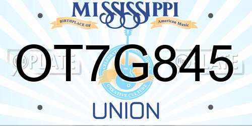 OT7G845 Mississippi License Plate