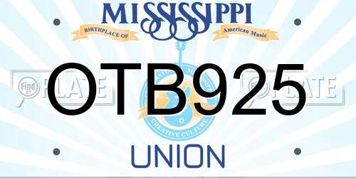 OTB925 Mississippi License Plate
